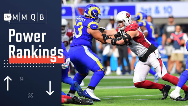Arizona Cardinals defensive end J.J. Watt (99) works against Los Angeles Rams offensive guard Austin Corbett (63) during the second half at SoFi Stadium.